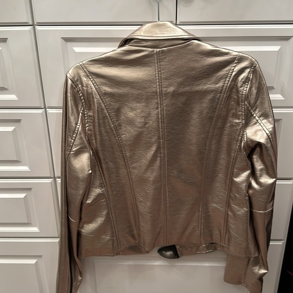 Metallic Pewter Vegan Leather Moto Jacket - Picture 3 of 7